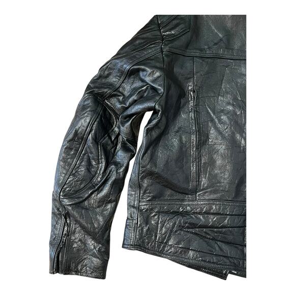Leather Motorcycle Jacket Mens Vintage Moto Cafe Racer Biker Rider 48 - Picture 8 of 9